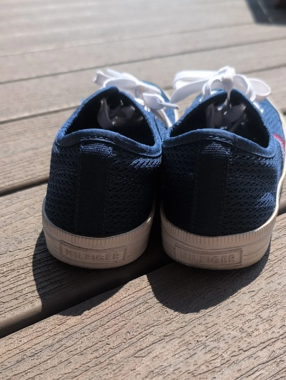 Tommy Hilfiger Navy Knit Lace-Up Flats with Red & White Accent